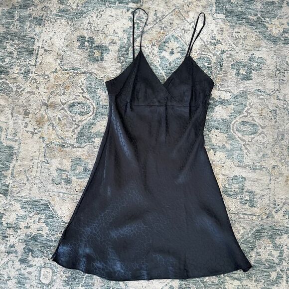 Vintage Silk Slip Dress Mini Women Medium Black Chemise Cami Y2K Nighty Romantic - Picture 7 of 10